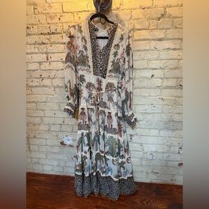 Tamal Safari Cream and Brown Animal Print Long Sleeve Dress